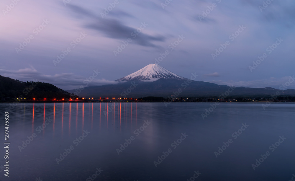 Fuji mountain and lake Kawaguchiko in early morning.