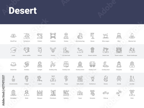 50 desert set icons such as palm, , pick up, scorpion, tower, industry, petroleum, mosque, sheik. simple modern vector icons can be use for web mobile