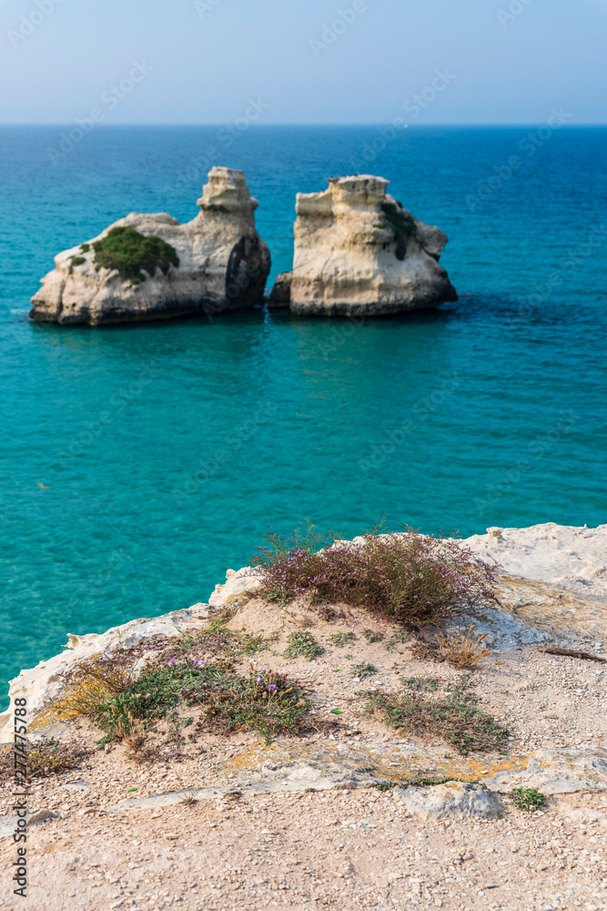 Dreamlike Salento. Bay of Torre dell'Orso and stacks of the two sisters. Puglia, Italy