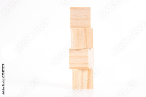 Blocks of wood isolated on white background. Strategy as a business plan for team work.
