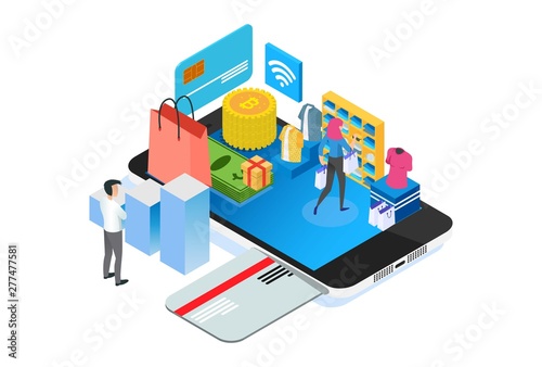 Modern Isometric Smart Cashless E-Payment Lifestyle, Suitable for Diagrams, Infographics, Illustration, And Other Graphic Related Assets