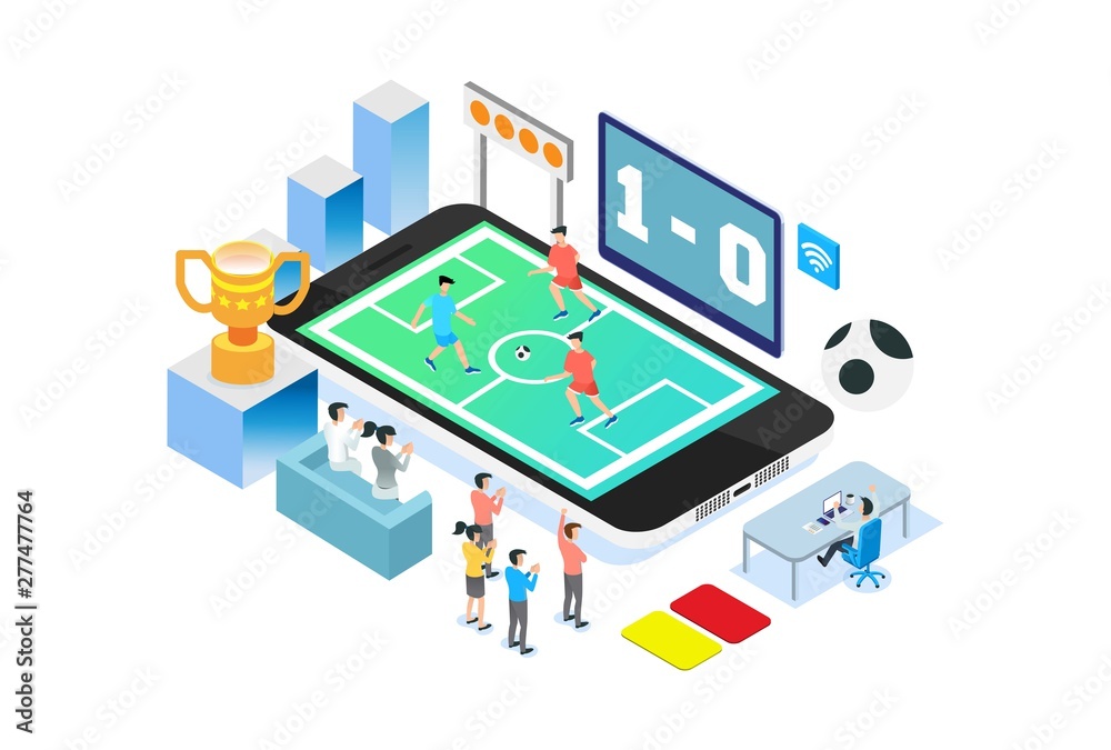 Modern Isometric Smart Live Soccer Competition Streaming, Suitable for Diagrams, Infographics, Illustration, And Other Graphic Related Assets
