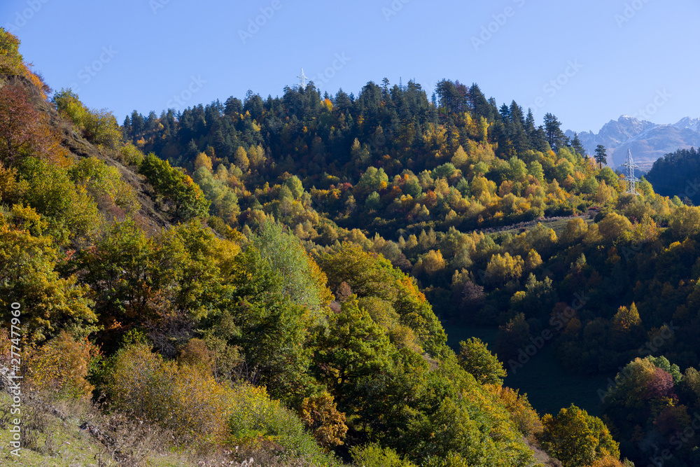 Amazing autumn mountain landscape in Svaneti. Georgia