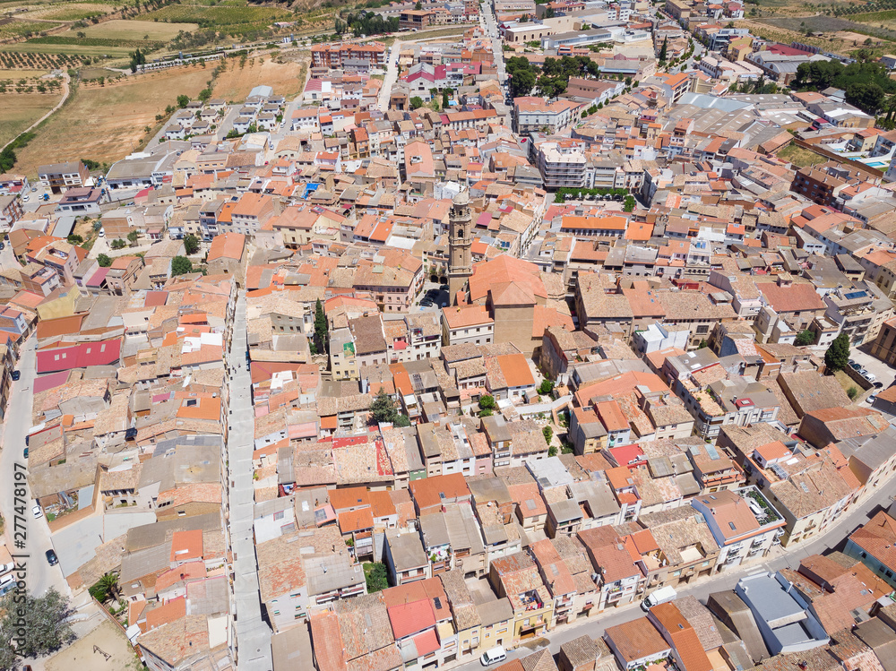 View of the old town Gandesa, Catalonia, Spain. Drone aerial photo