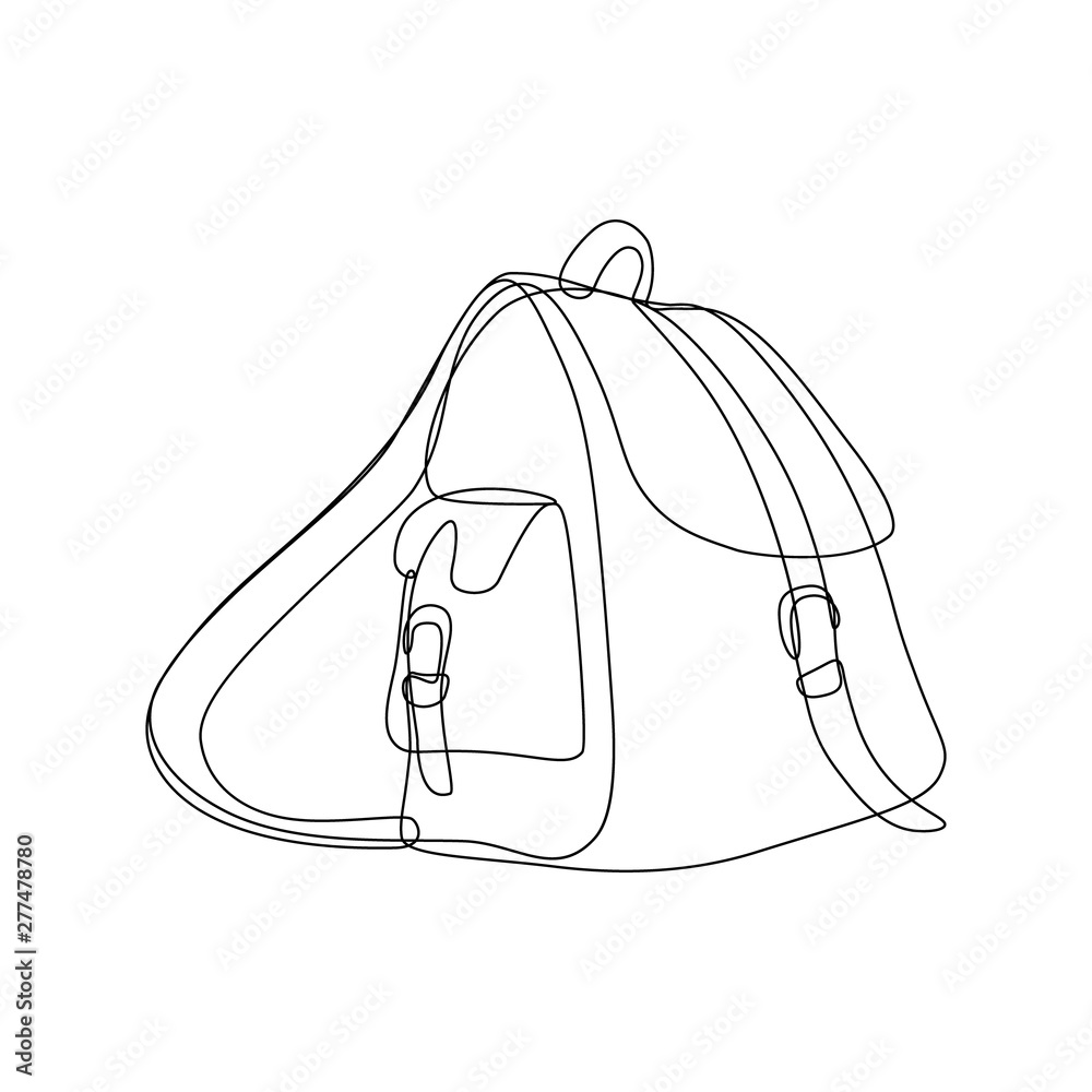 Backpack in continuous line drawing style. Rucksack black line sketch ...