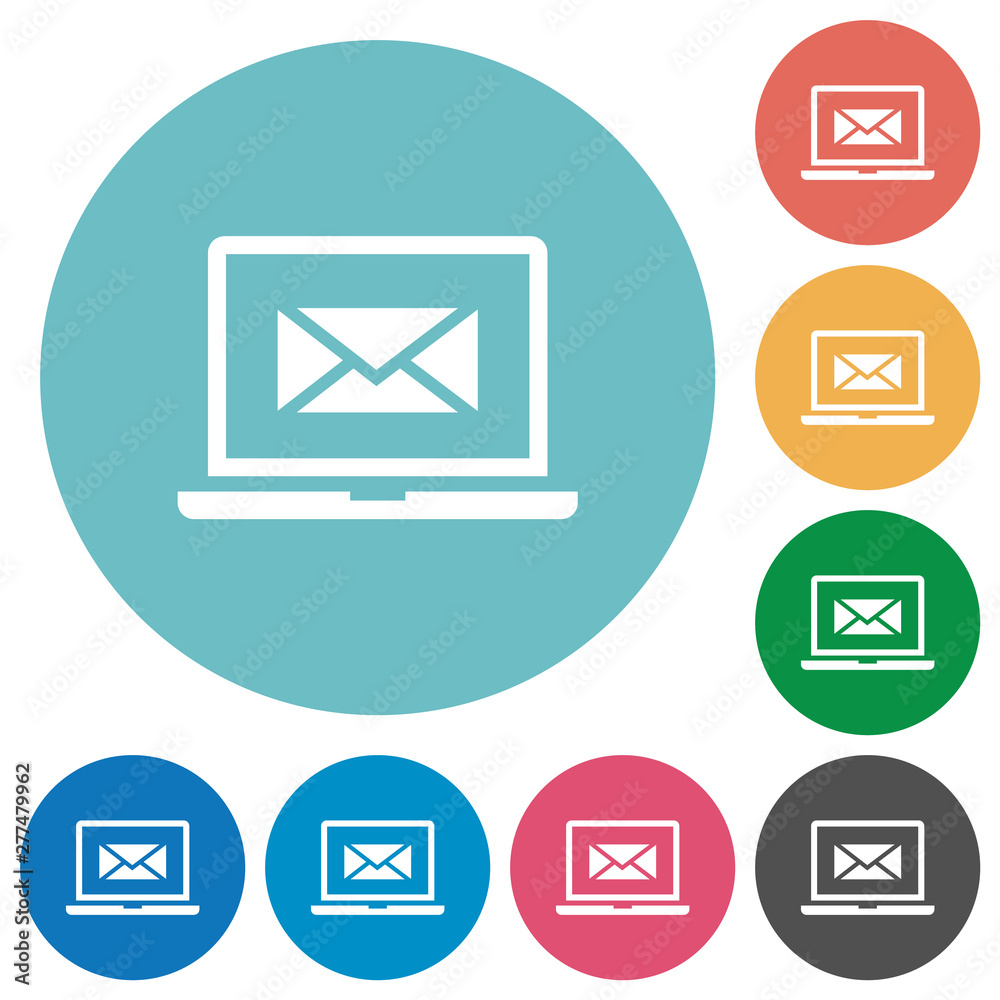 Laptop with mail symbol flat round icons Laptop with mail symbol flat round icons