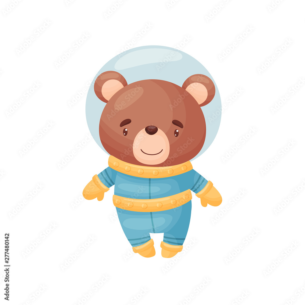 Cute bear astronaut. Vector illustration on white background.