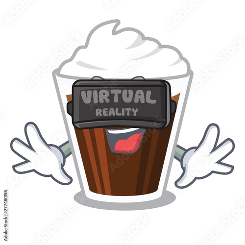 Virtual reality Irish coffe above the mascot table