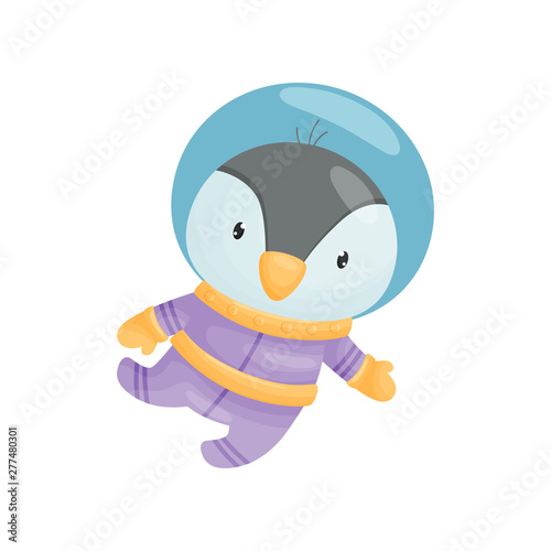 Cute penguin astronaut. Vector illustration on white background.
