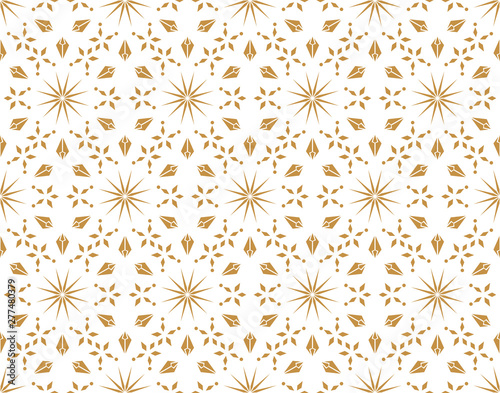 Abstract geometric pattern with lines, snowflakes. A seamless vector background. White and gold texture. Graphic modern pattern