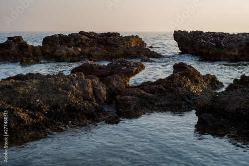 Fototapeta Naklejka Na Ścianę i Meble -  Beautiful sunset with rocks in the Adriatic sea, Dingac Borak, Dalmatia, Croatia, Peljesac peninsula