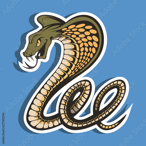 King cobra sports mascot logo. Spectacled cobra mascot, emblem, sticker and t shirt printing. Angry cobra illustration. Vector graphics to design
