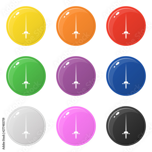 Rapier icons set 9 colors isolated on white. Fencing concept. Collection of glossy round colorful buttons. Vector illustration for any design.