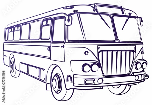 The Sketch of the big passenger old bus.