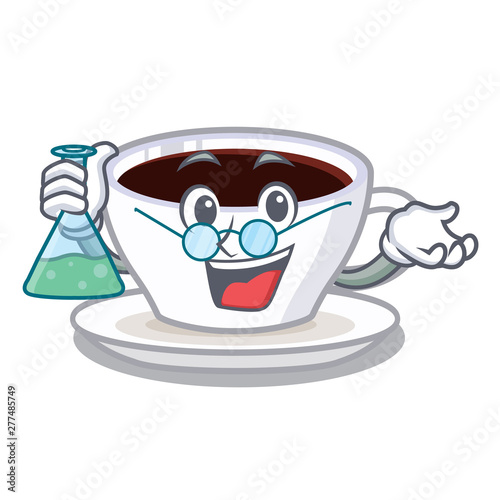 Professor latte macchiato poured in cartoon glass