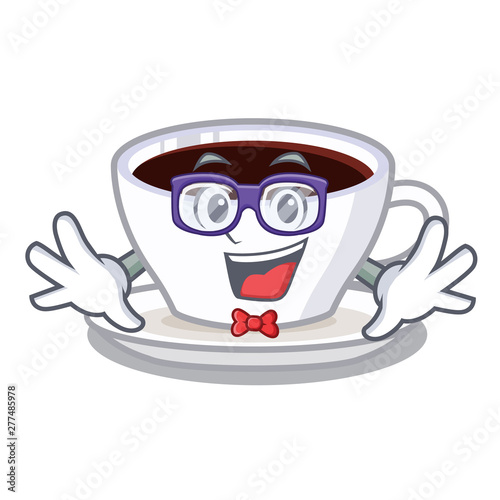 Geek latte macchiato poured in cartoon glass