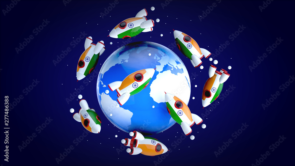 Fototapeta premium Rockets around the world - 3D Illustration