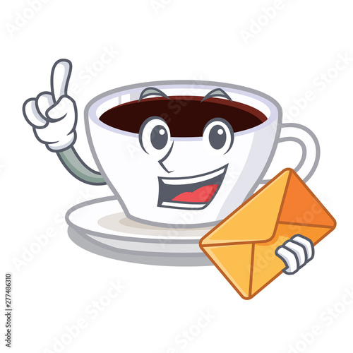 With envelope latte macchiato poured in cartoon glass