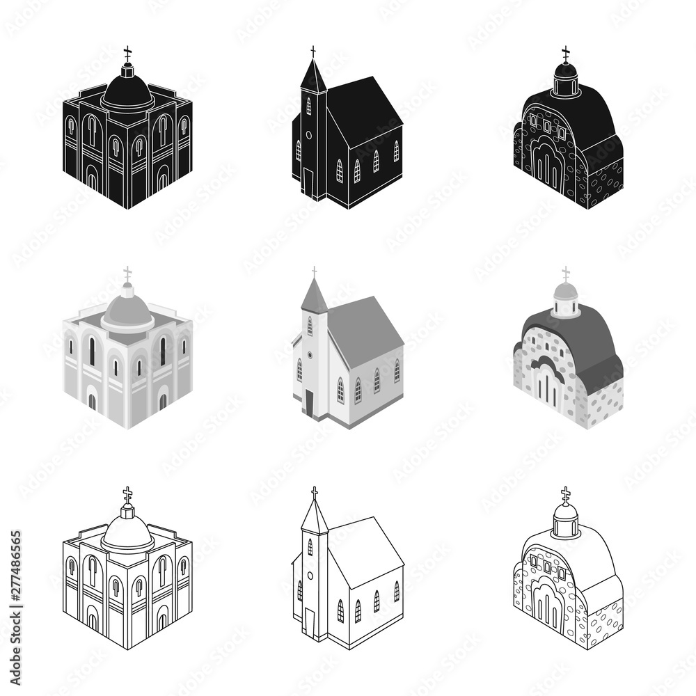 Vector illustration of temple and historic symbol. Collection of temple and faith stock symbol for web.