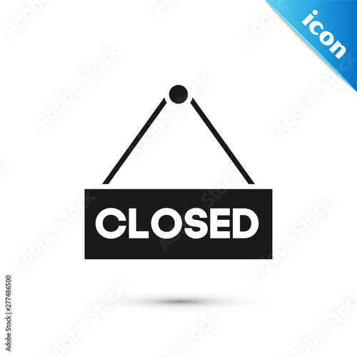 Black Hanging sign with text Closed icon isolated on white background. Business theme for cafe or restaurant. Vector Illustration