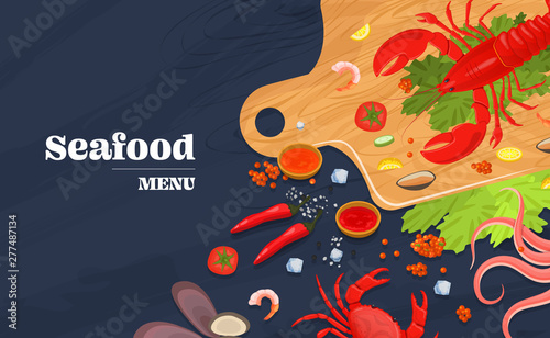 Realistic sea food top view background vector