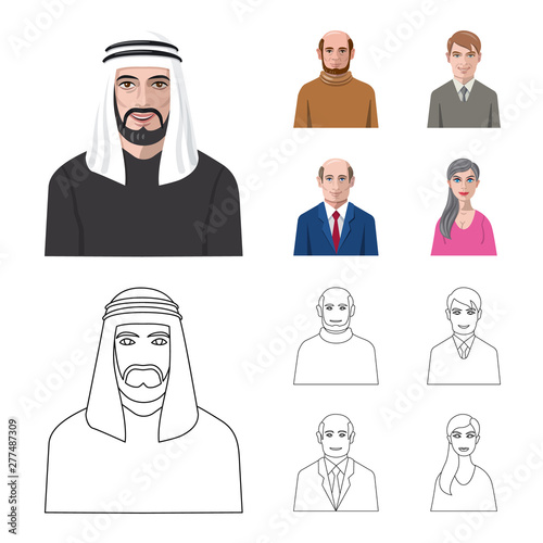 Isolated object of hairstyle and profession logo. Collection of hairstyle and character stock vector illustration.