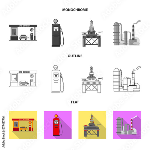 Isolated object of oil and gas symbol. Collection of oil and petrol stock vector illustration.