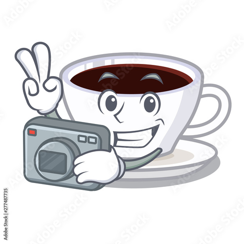 Photographer latte macchiato in the cartoos shape