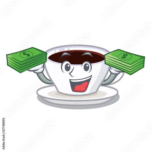 With money bag latte macchiato in the cartoos shape