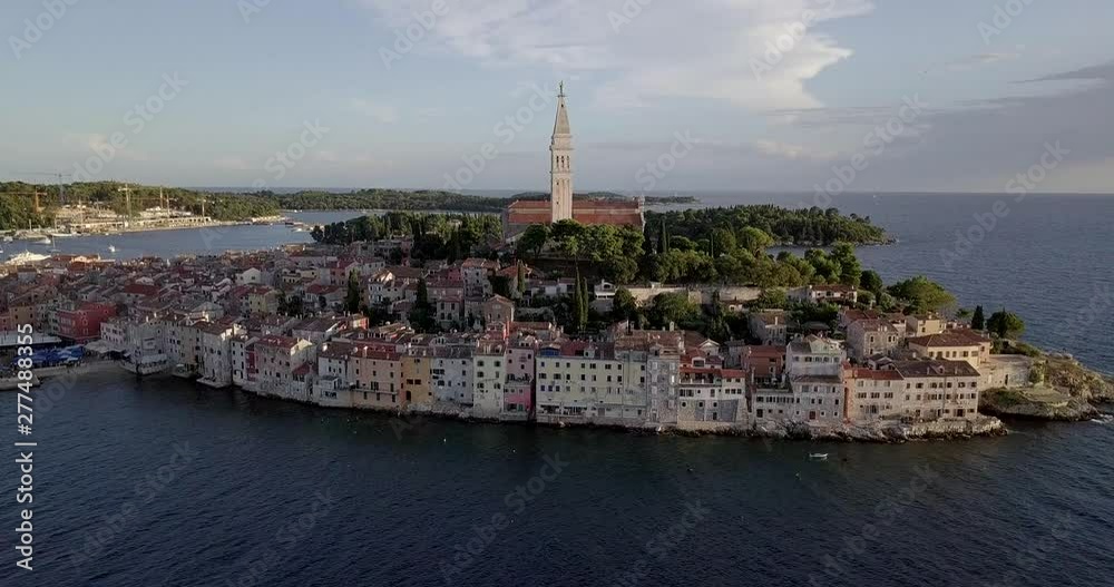 AERIAL: Rovinj church in Croatia AERIAL: Rovinj church in Croatia
