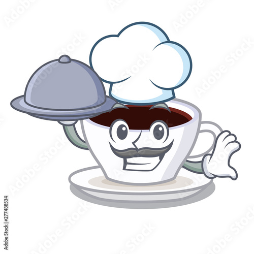 Chef with food latte macchiato in the cartoos shape
