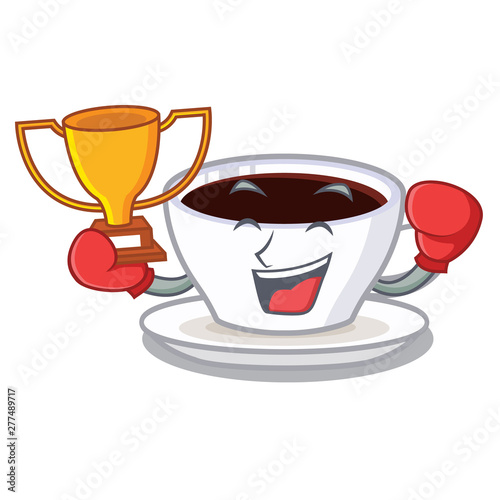 Boxing winner character latte macchiato in the fridge