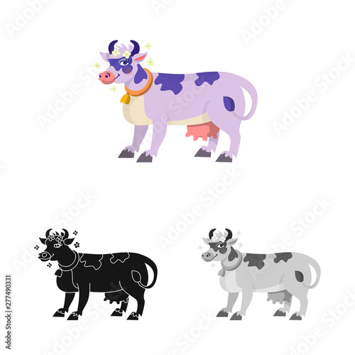 Vector illustration of cow and milk symbol. Set of cow and dairy stock symbol for web.