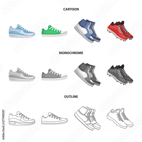 Vector illustration of shoe and sport symbol. Set of shoe and fitness stock vector illustration.