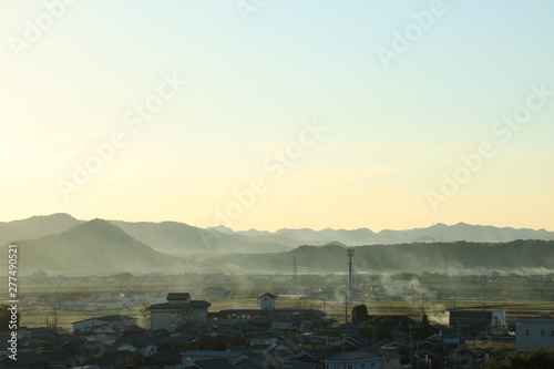 日本の夕暮れ風景(兵庫県小野市)