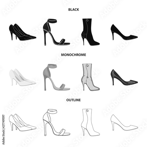 Vector illustration of heel and high icon. Set of heel and stiletto stock vector illustration.