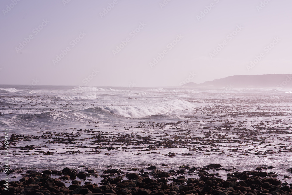 Fototapeta premium Waves crashing into rocks on coastline