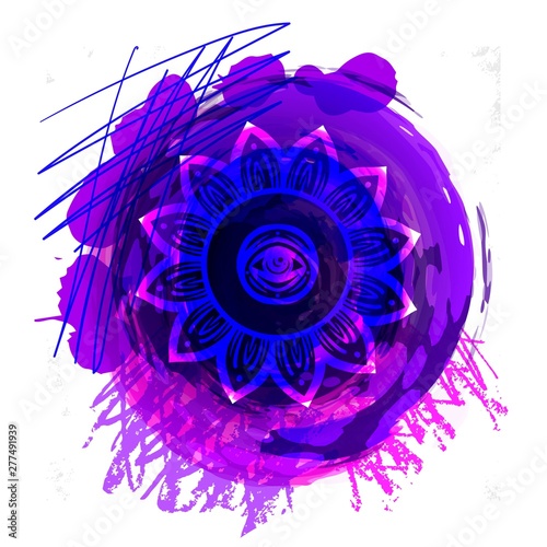 Third eye with floral mandala zentangle hand drawing line art Boho chic style.
