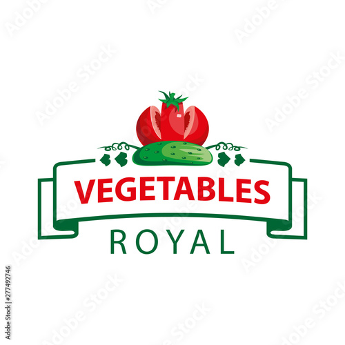 Royal vegetables emblem with tomato and cucumber. Tomato and cucumber look like a crown.
