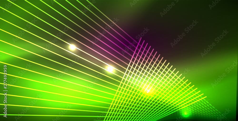 Naklejka premium Neon glowing lines, magic energy space light concept, abstract background wallpaper design