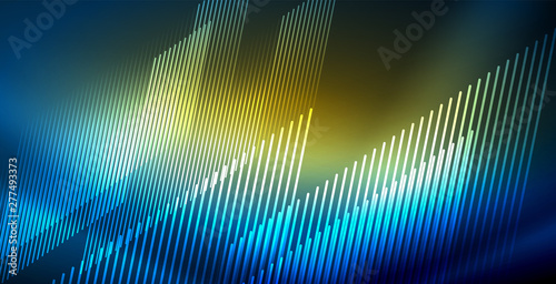 Neon glowing techno lines, blue hi-tech futuristic abstract background template with lights