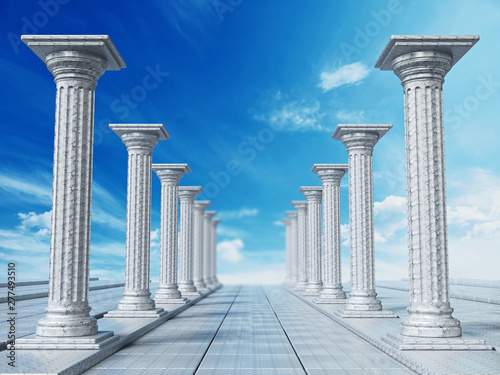 Fotótapéta Ancient ruins of Greek pillars against blue sky. 3D illustration