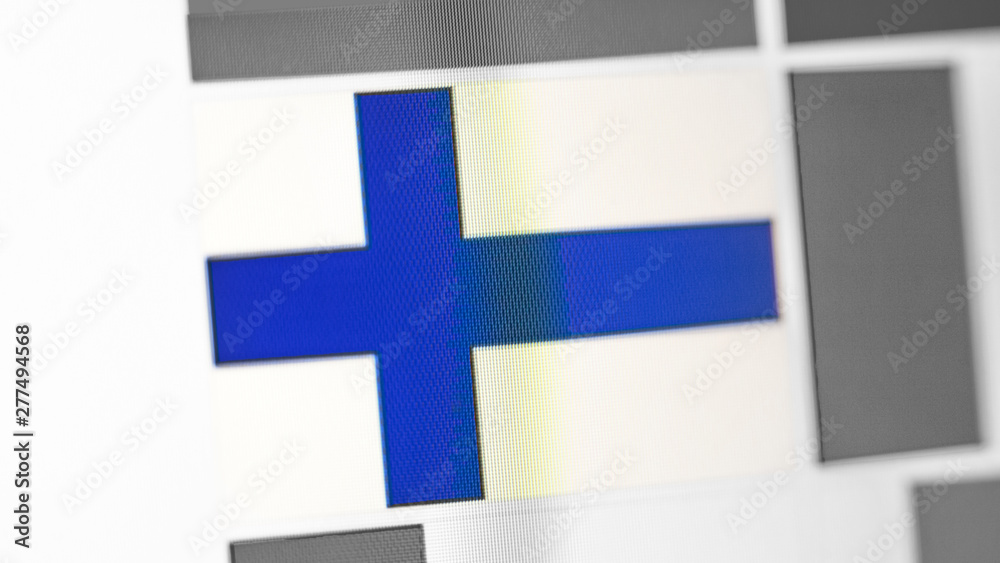 Finland national flag of country. Finland flag on the display, a digital moire effect. Finland national flag of country. Finland flag on the display, a digital moire effect.