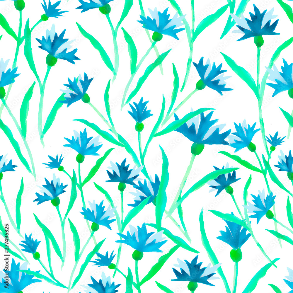 floral blue cornflowers seamless pattern watercolor vector