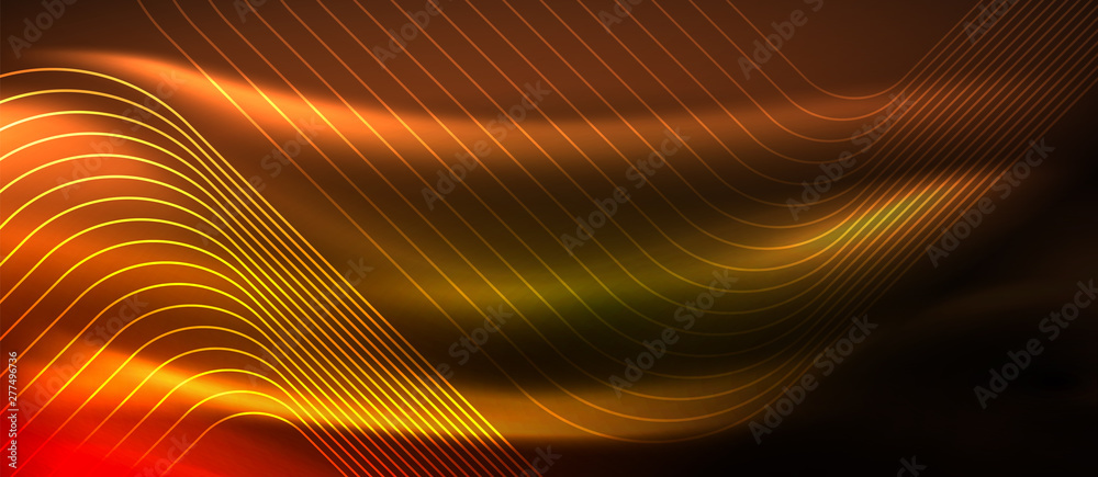 Neon square shapes lines on glowing light background Neon square shapes lines on glowing light background