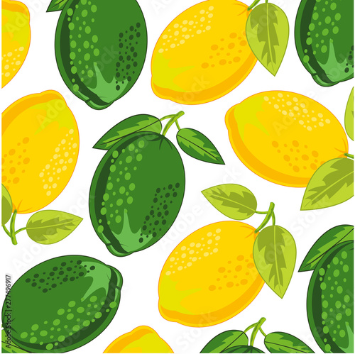 Vector illustration of the decorative pattern fruit lemon and lime