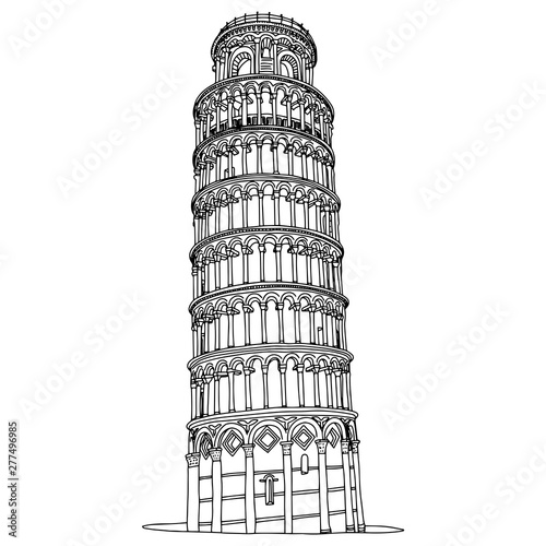 leaning tower of Pisa in Italy vector illustration sketch doodle hand drawn with black lines isolated on white background