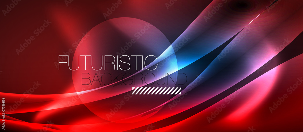Neon glowing lines, magic energy space light concept, abstract background wallpaper design