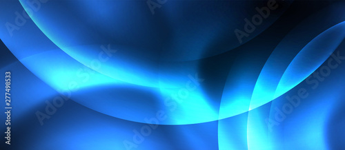 Blue neon bubbles and circles abstract background, futuristic magic techno design