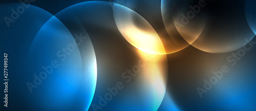 Blue neon bubbles and circles abstract background, futuristic magic techno design